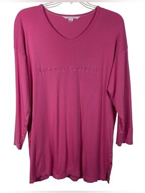 Vintage Y2K Victoria's Secret Pink Embroidered Logo Long Sleeve Lounge Dress M
